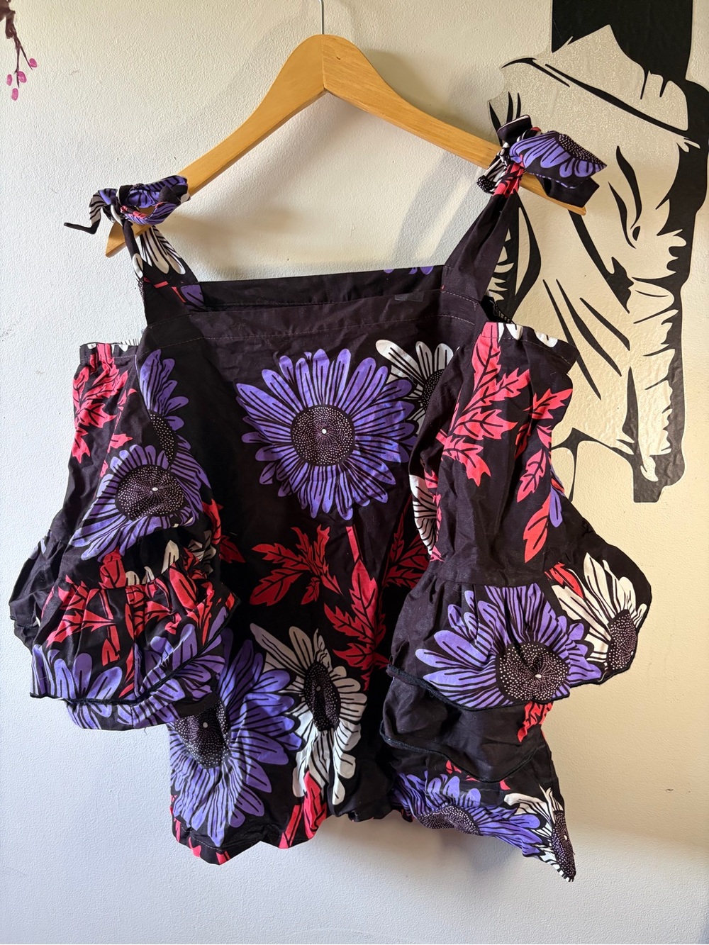 Ankara Tie-Off-Shoulder Ruffle Top - Picture 3 of 5